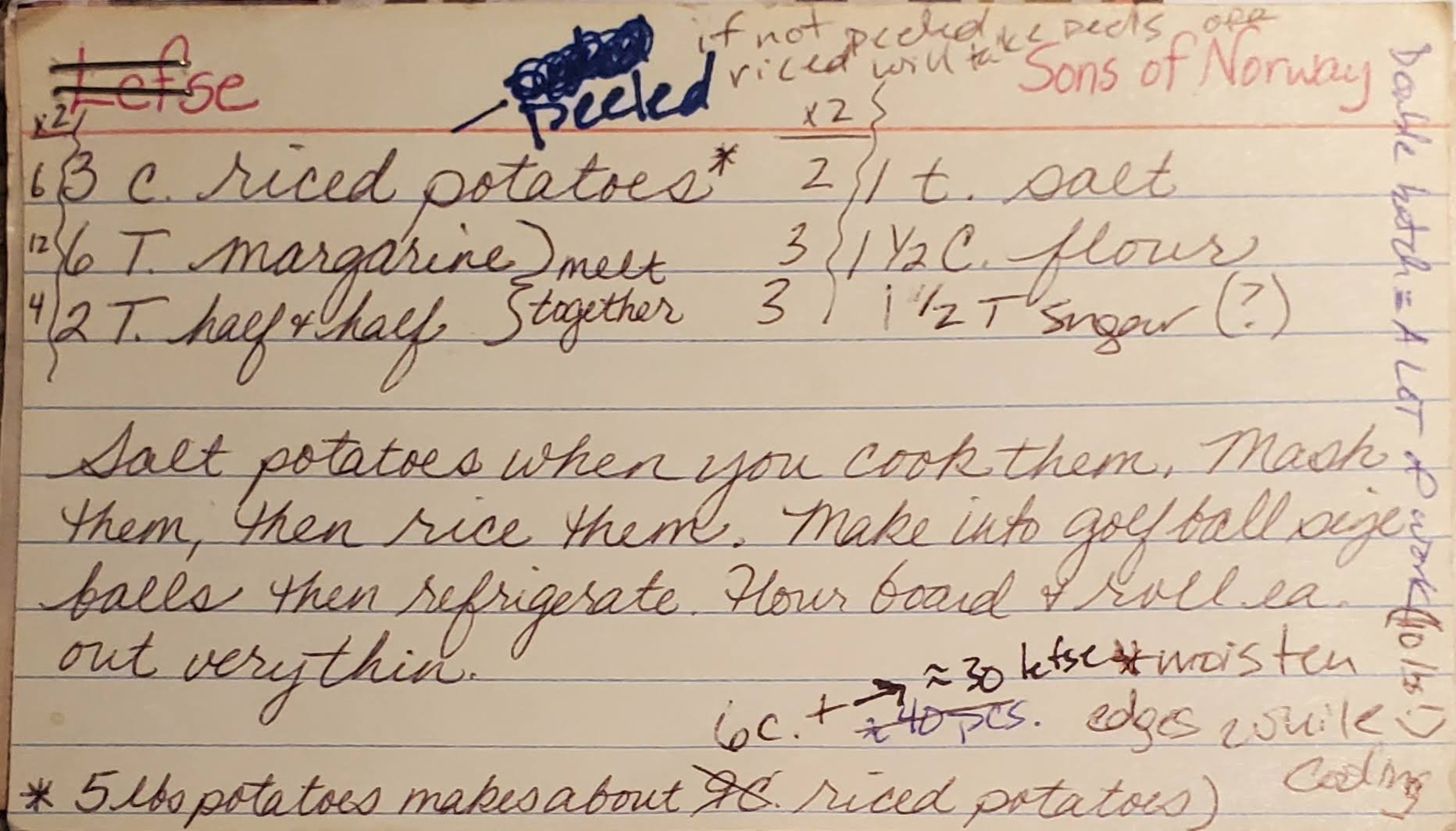 Original Sons of Norway Lefse Recipe